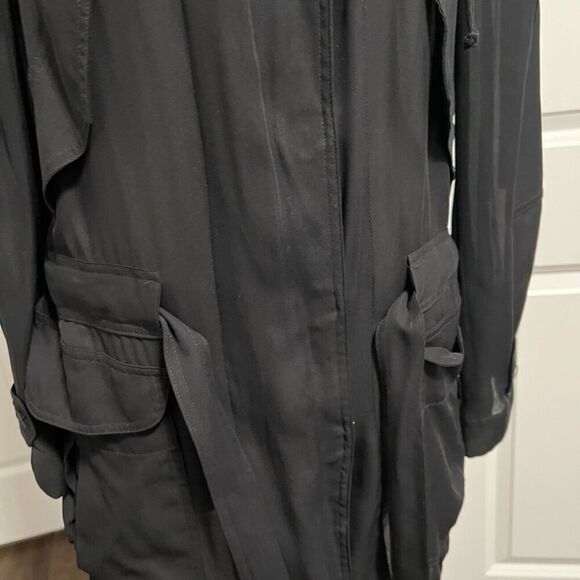 A.L.C. Black Jacket Silk Sheer Hood Zip Utility Coat Slouchy Belt Women’s - Picture 4 of 14